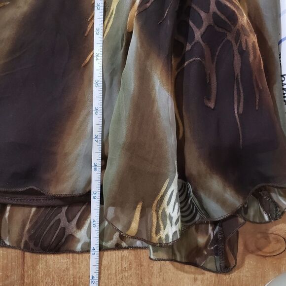 Frank Lyman Size 8 Medium Green Brown Silk Sleeveless Halter Dress - Picture 10 of 11